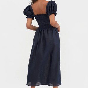 Sleeper Belle Linen Dress in Navy w Dust Bag + Head Band